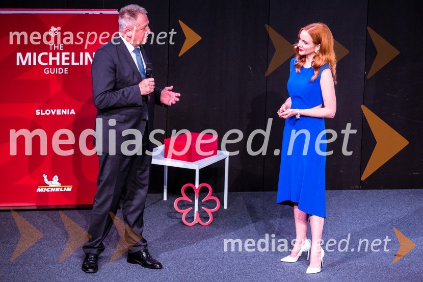  Zdravko Počivalšek, minister za gospodarski razvoj in tehnologijo;  Mojca Mavec, voditeljicaRazglasitev Michelinovih zvezdic v Sloveniji