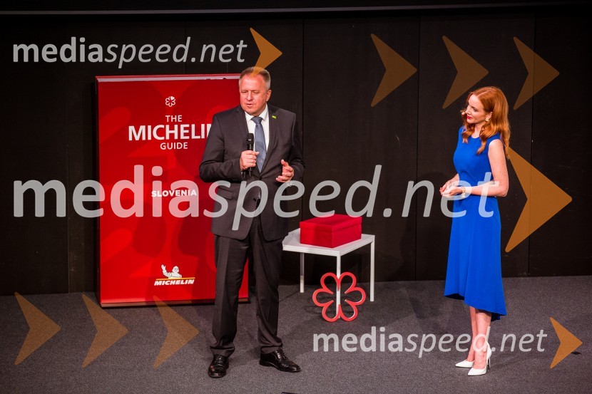  Zdravko Počivalšek, minister za gospodarski razvoj in tehnologijo;  Mojca Mavec, voditeljicaRazglasitev Michelinovih zvezdic v Sloveniji