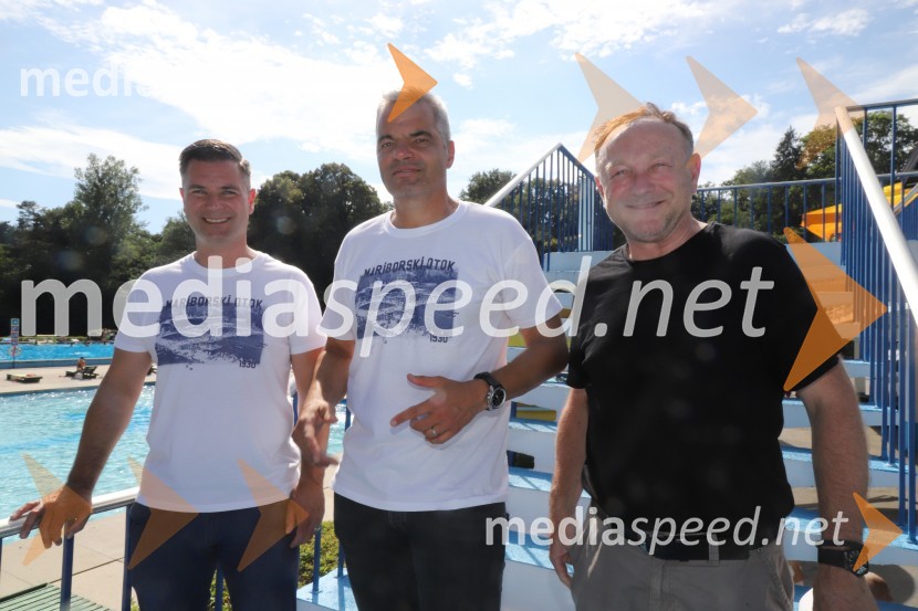  Tadej Mežnar, direktor Športnih objektov Maribor;  Aleksander Saša Arsenovič, župan, Mestna občina Maribor;  Stane Kocutar, mestni viničar, skrbnik Stare trte, novinar Radia Maribor, zgodovinarOtvoritev Mariborskega otoka in praznovanje 90 let