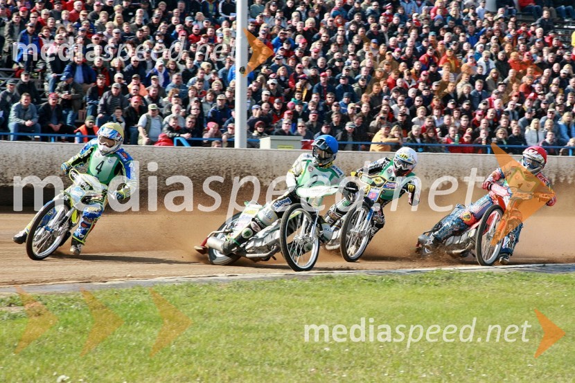 Troy Batchelor, Avstralija, Grzegorz Zengota, Poljska, Emil Saifutdinov, Rusija in Filip Šitera, ČeškaSPEEDWAY, SP mladincev 2008 - finale