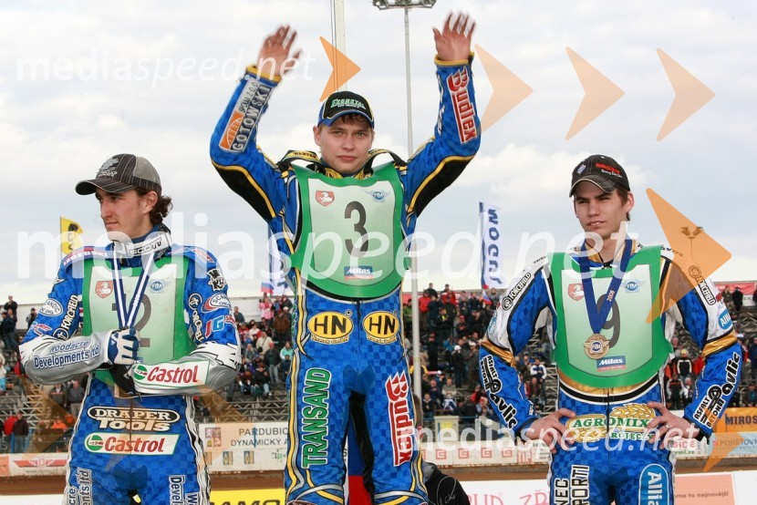 Chris Holder, Avstralija, Emil Saifutdinov, Rusija in Jurica Pavlic, HrvaškaSPEEDWAY, SP mladincev 2008 - finale