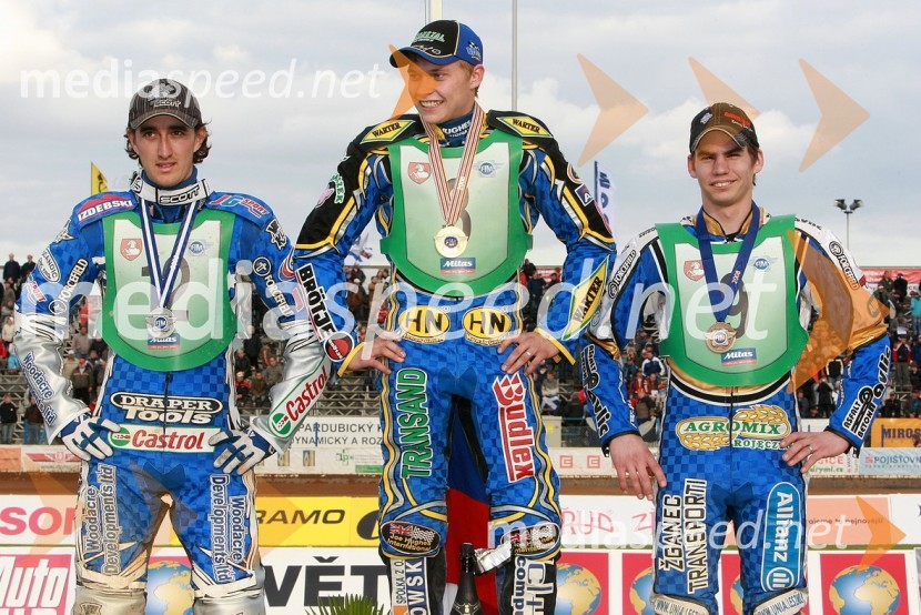 Chris Holder, Avstralija, Emil Saifutdinov, Rusija in Jurica Pavlic, HrvaškaSPEEDWAY, SP mladincev 2008 - finale