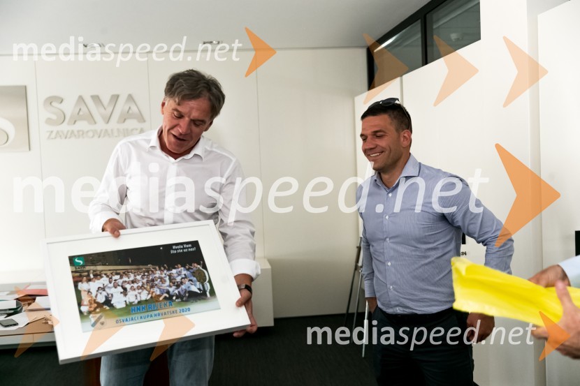 mag. David Kastelic, predsednik uprave, Zavarovalnica Sava, d.d.;  Leka  Ivančić, generalni direktor HNK RijekaHNK Rijeka na obisku v Zavarovalnici Sava