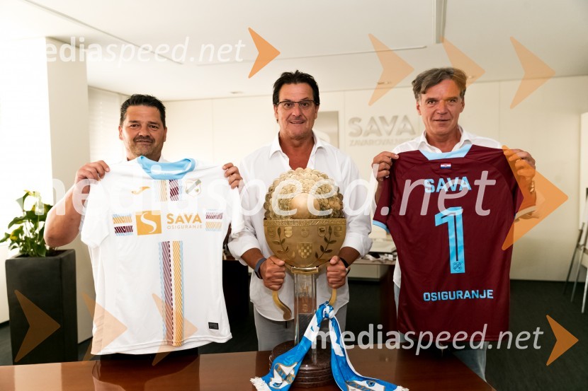  Rok Moljk, član uprave, Zavarovalnica Sava, d.d.;  Damir Miškovič, HNK Rijeka; mag. David Kastelic, predsednik uprave, Zavarovalnica Sava, d.d.HNK Rijeka na obisku v Zavarovalnici Sava