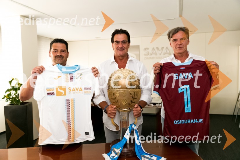  Rok Moljk, član uprave, Zavarovalnica Sava, d.d.;  Damir Miškovič, HNK Rijeka; mag. David Kastelic, predsednik uprave, Zavarovalnica Sava, d.d.HNK Rijeka na obisku v Zavarovalnici Sava