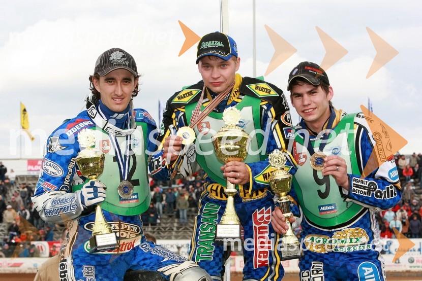 Chris Holder, Avstralija, Emil Saifutdinov, Rusija in Jurica Pavlic, HrvaškaSPEEDWAY, SP mladincev 2008 - finale