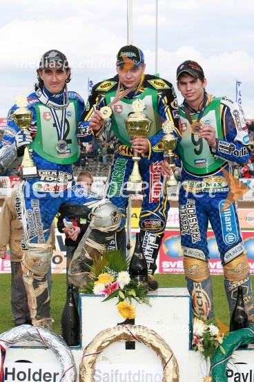 Chris Holder, Avstralija, Emil Saifutdinov, Rusija in Jurica Pavlic, HrvaškaSPEEDWAY, SP mladincev 2008 - finale