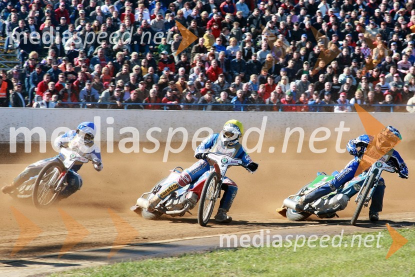Vladimir Dubinin, Rusija, Izak Šantej, Slovenija (AMD Krško) in Luboš Tomiček, ČeškaSPEEDWAY, 60. Zlata čelada