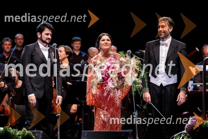  Jusif Ejvazov, tenor;  Anna Netrebko, sopranistka;  Michelangelo Mazza, dirigentAna Netrebko in Jusif Ejvazov, koncert opernih arij, 68. Ljubljana Festivala