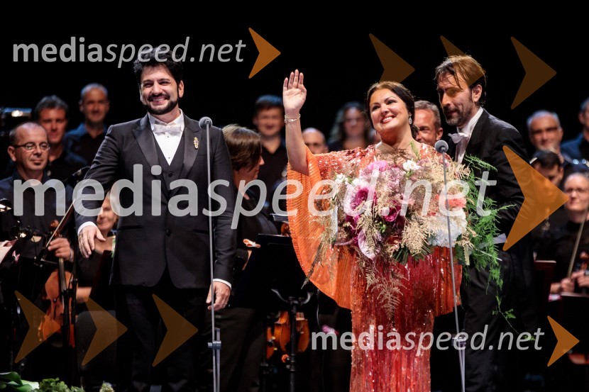  Jusif Ejvazov, tenor;  Anna Netrebko, sopranistka;  Michelangelo Mazza, dirigentAna Netrebko in Jusif Ejvazov, koncert opernih arij, 68. Ljubljana Festivala