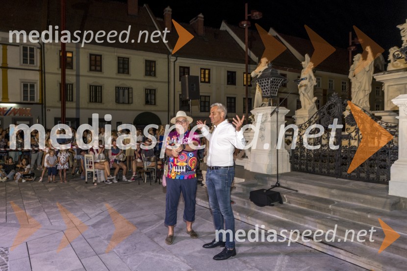  Goro Osojnik, igralec;  Aleksander Saša Arsenovič, župan, Mestna občina MariborOtvoritev fontane na Glavnem trgu, Maribor