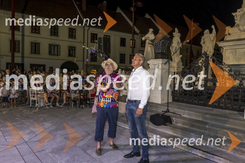  Goro Osojnik, igralec;  Aleksander Saša Arsenovič, župan, Mestna občina MariborOtvoritev fontane na Glavnem trgu, Maribor