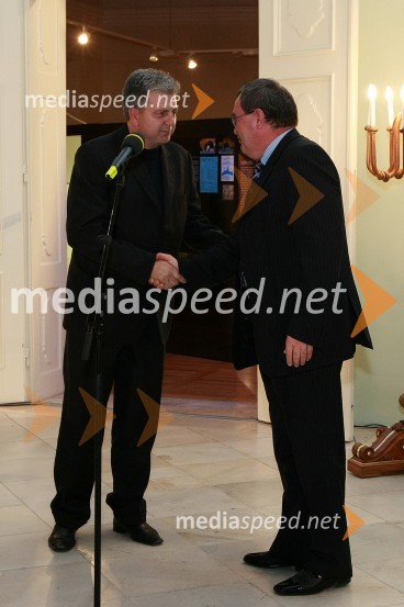 Andrej Verlič, podžupan Maribora in Duško Ljuština, podžupan ZagrebaZlata petdeseta, otvoritev razstave Ivo Robić