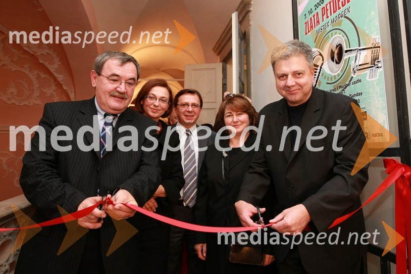 Duško Ljuština, podžupan Zagreba, Mirjana Koren, direktorica Pokrajinskega muzeja Maribor, Vinko Ivić, direktor Muzeja mesta Zagreb, Vesna Leiner, kustodinja Muzeja mesta Zagreb in Andrej Verlič, podžupan MariboraZlata petdeseta, otvoritev razstave Ivo Robić