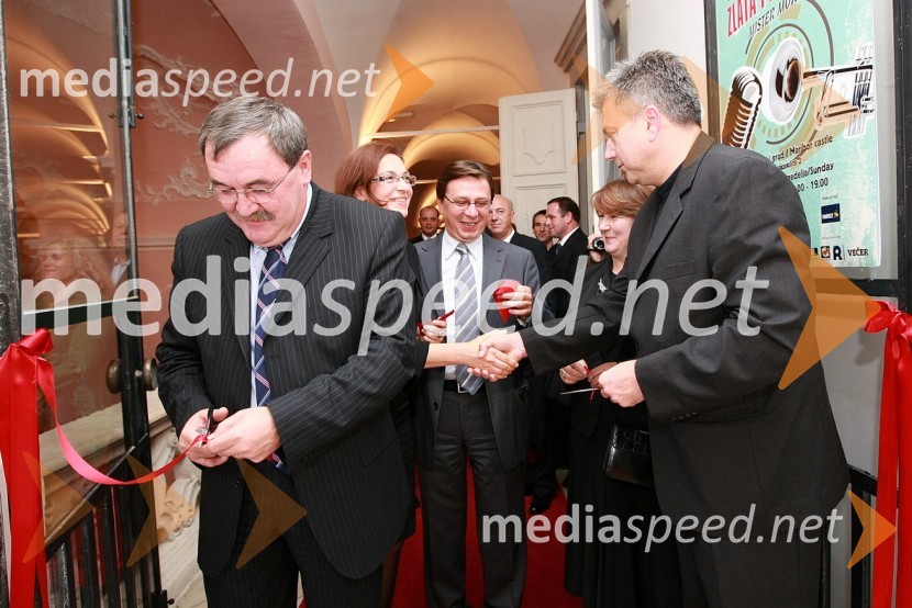 Duško Ljuština, podžupan Zagreba, Mirjana Koren, direktorica Pokrajinskega muzeja Maribor, Vinko Ivić, direktor Muzeja mesta Zagreb, Vesna Leiner, kustodinja Muzeja mesta Zagreb in Andrej Verlič, podžupan MariboraZlata petdeseta, otvoritev razstave Ivo Robić