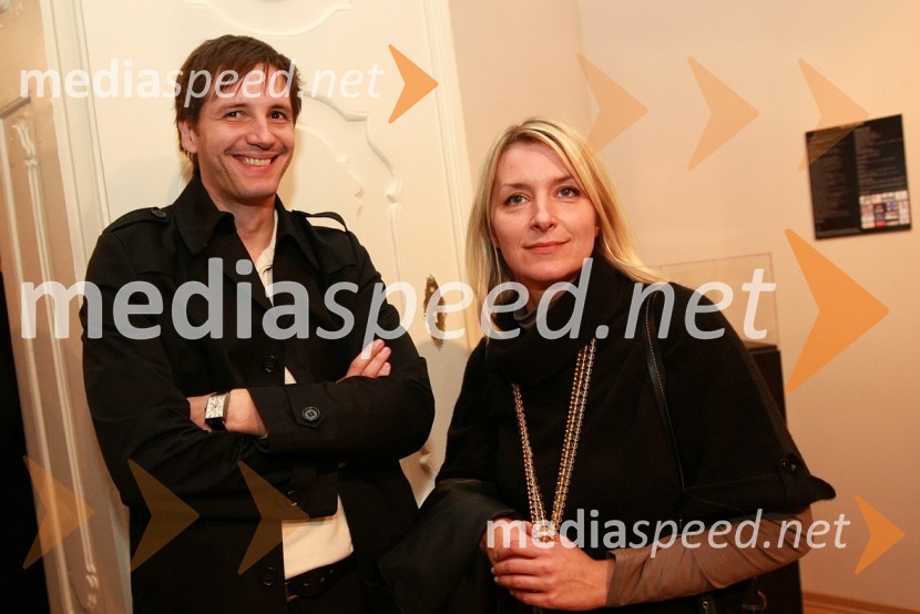 Stipe Jerič, urednik RTS in Branka Breznik, producentka RTSZlata petdeseta, otvoritev razstave Ivo Robić