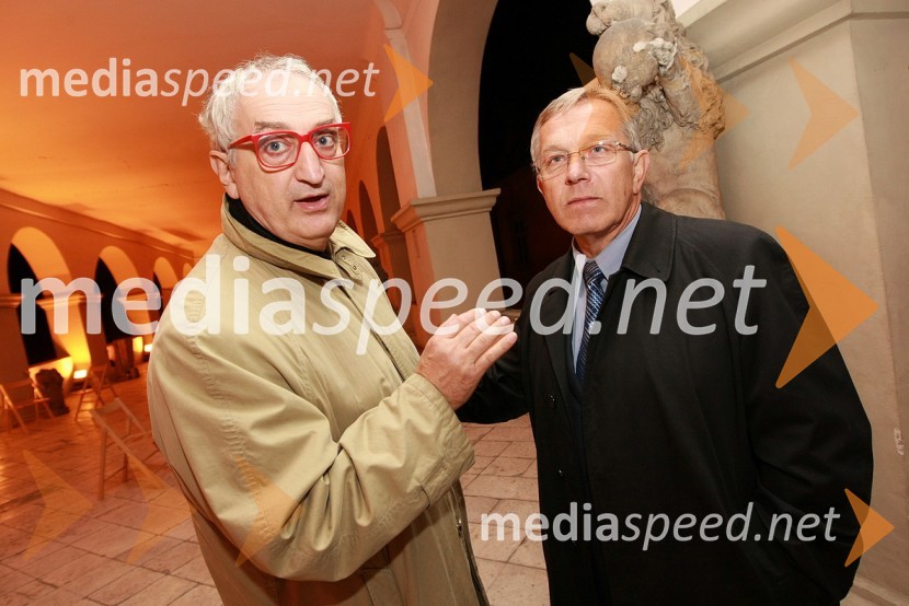 Vladimir Jurc, igralec in povezovalec prireditve in Ivan Gorjup, odvetnikZlata petdeseta, otvoritev razstave Ivo Robić