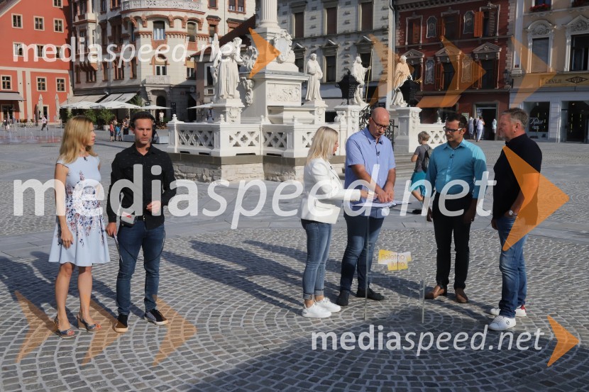  Katja Treer, voditeljica;  Andrej Geržina, TV voditelj;  Veronika Žajdela, voditeljica;  Matej  Korošec, novinar;  ... ;  ... Zadnja poletna oddaja Dobro jutro iz mariborskega studia RTV SLO