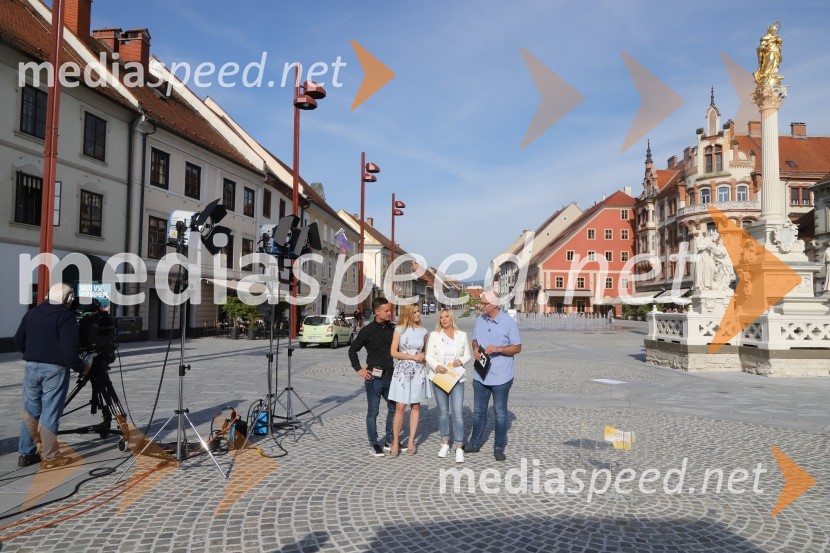  Andrej Geržina, TV voditelj;  Katja Treer, voditeljica;  Veronika Žajdela, voditeljica;  Matej  Korošec, novinarZadnja poletna oddaja Dobro jutro iz mariborskega studia RTV SLO