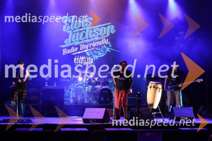  Boštjan  Beltram - Berto, kitarist, skupina Elvis Jackson;  Marko Soršak-Soki, bobnar, skupina Elvis Jackson;  David  Kovšca – Buda, pevec skupine Elvis Jackson;  Erik Makuc-Slavc, bas kitara, skupina Elvis Jackson2B band, Elvis Jackson in sobotno dogajanje, Festival Lent 2020