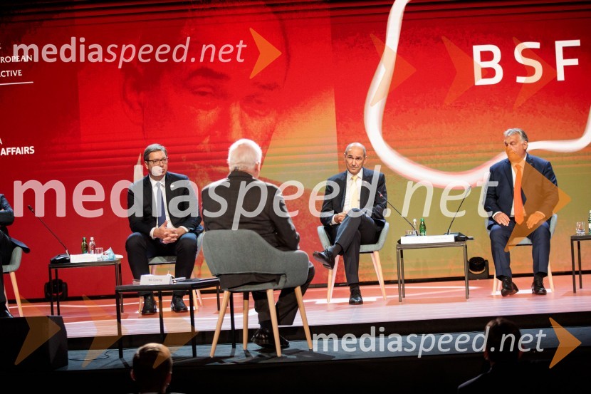  Aleksandar Vučić, predsednik Republike Srbije;  ... ;  Janez Janša, predsednik vlade RS;  Viktor Orbán, predsednik madžarske vlade15. mednarodna konferenca Blejski strateški forum