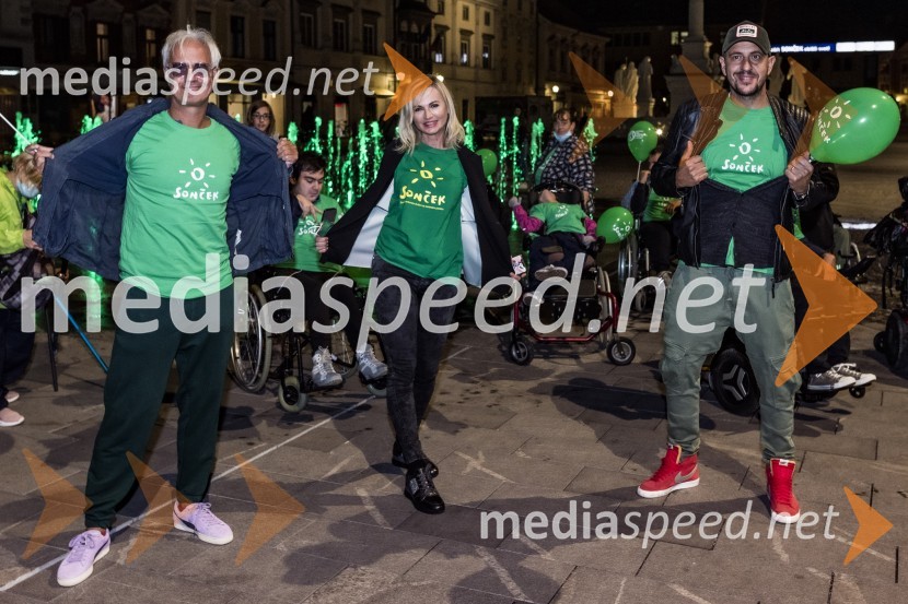  Rok Vilčnik, pesnik, dramatik, glasbenik;  Lidija Šestak Zorič, predsednica društva Sonček Maribor;  Boštjan Čukur, raper, 6 Pack ČukurZeleno obarvan Mariborski grad in fontana na Glavnem trgu ob svetovnem dnevu cerebralne paralize