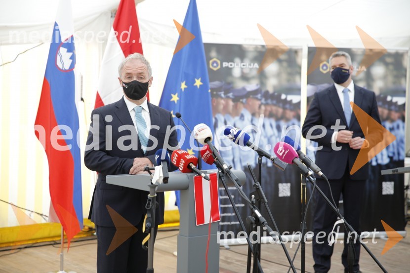  Aleš Hojs, Minister za notranje zadeve;  Karl Nehammer, minister za notranje zadeve AvstrijePolicijski droni - skupna vaja slovenske in avstrijske policije