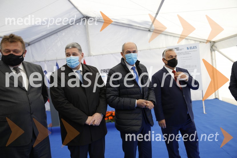  Aleksander Mervar, Eles d.o.o.;  Anton Leskovar, župan občne Kidričevo;  Janez Janša, predsednik vlade RS;  Viktor Orbán, predsednik madžarske vladeOdprtje začetka izgradnje daljnovoda Cirkovce - Pince