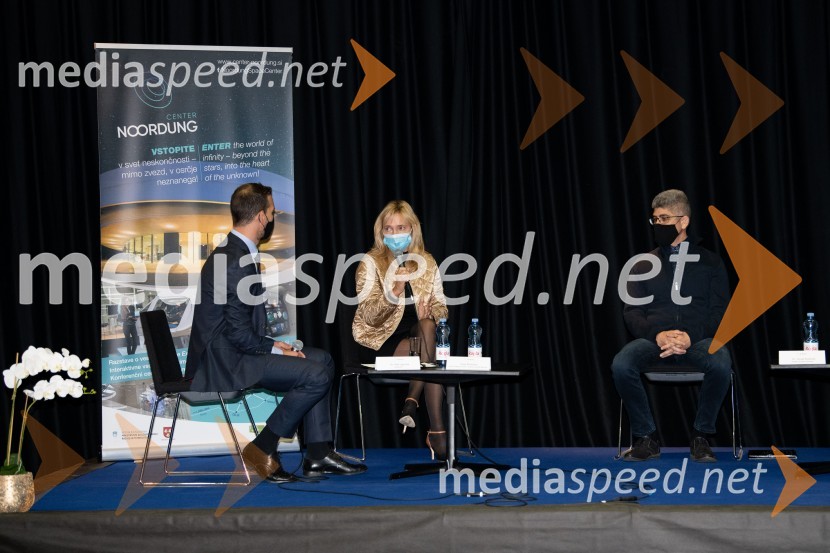  Aleš Ugovšek, GZS;  Tanja Permozer, vodja delegacije RS pri Evropski vesoljski agenciji; dr. Tomaž Rotovnik, direktor, SkyLabsIzstrelitev prvih slovenskih satelitov, obeležitev v Noordung centru