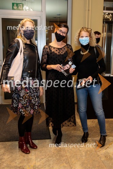  Vilma Štritof, dramaturginja;  Simona  Belle, služba za stike z javnostmi MGL;  Tanja Dimitrievska, igralkaTa obraz, premiera drame