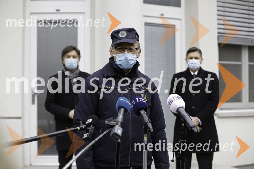 Dr. Aleš Rozman, direktor Klinike Golnik;  Srečko Šestan, poveljnik, Civilna zaščita Republike Slovenije;  Borut Pahor, predsednik Republike SlovenijeBorut Pahor na obisku v Mestni Občini Kranj