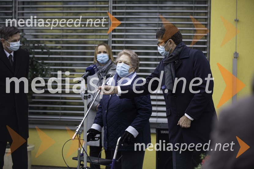  Borut Pahor, predsednik Republike Slovenije;  ... ;  ... ;  Matjaž Rakovec, župan Mestne občine KranjBorut Pahor na obisku v Mestni Občini Kranj
