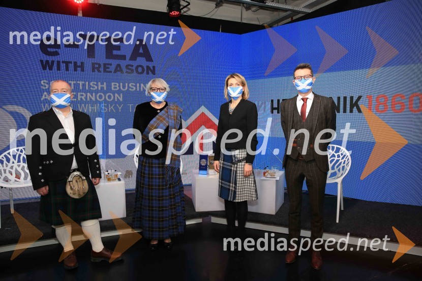  GreG McPartlin, predstavnik Škotske v Sloveniji;  Majda Debevc, sommelierka, strokovnjakinja za žgane pijače in vina;  Barbara Uranjek, direktorica, Britansko-slovenska gospodarska zbornica;  Dragan Barbutovski, British Council v Sloveniji, direktorE čaj z razlogom - Degustacija škotskih viskijev