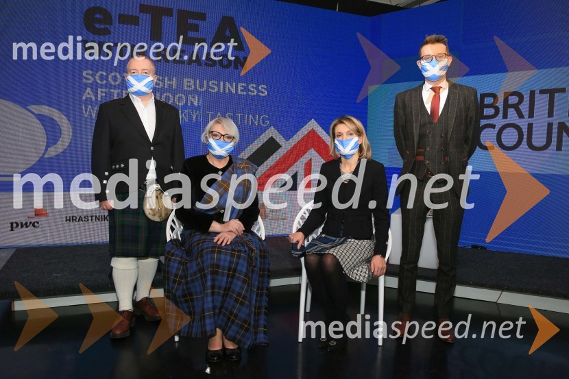  GreG McPartlin, predstavnik Škotske v Sloveniji;  Majda Debevc, sommelierka, strokovnjakinja za žgane pijače in vina;  Barbara Uranjek, direktorica, Britansko-slovenska gospodarska zbornicaE čaj z razlogom - Degustacija škotskih viskijev