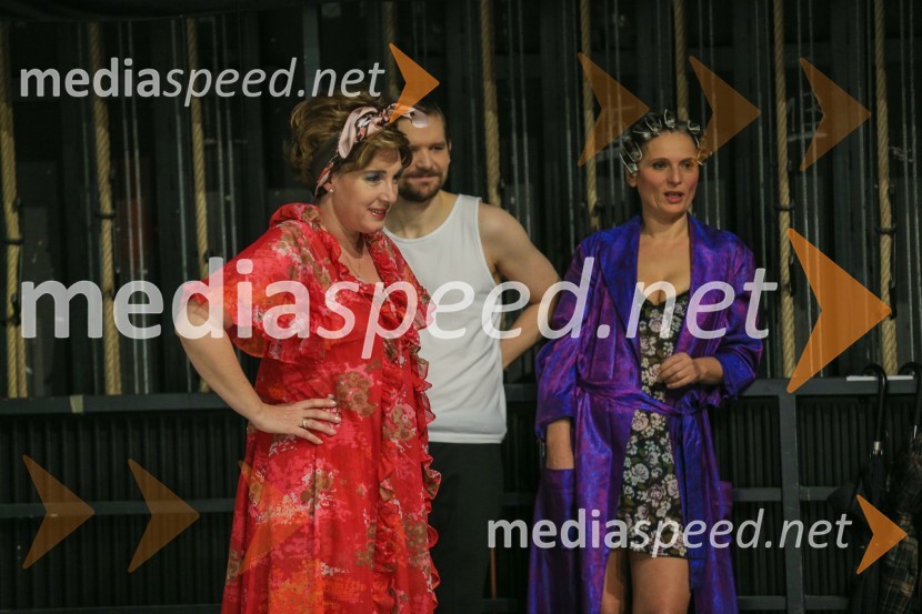  Maša Žilavec, igralka;  Matevž Biber, igralec;  Mirjana Šajinović, igralkaNa pripravah za spletno premiero Romea in Julije