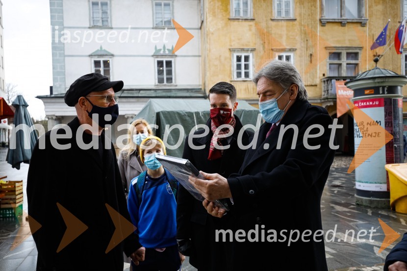  Marko Arnež, vodja Galerije Prešernovih nagrajencev;  ... ;  ... ;  Janez Černe, podžupan Mestne občine Kranj;  Vasko Simoniti, minister za kulturoPrešernov dan v Kranju