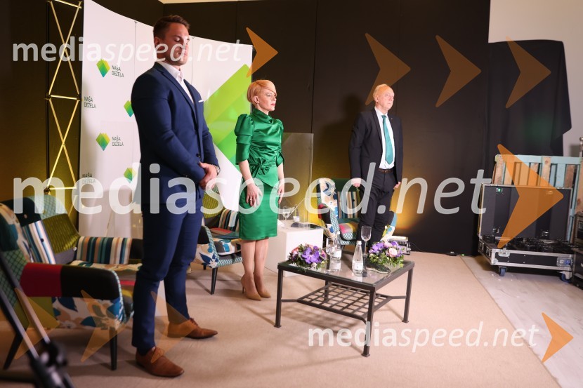 Blaž Jan, stranka Naša dežela; dr. Aleksandra Pivec, stranka Naša dežela, predsednica;  Janez Ujčič, stranka Naša deželaNaša dežela, ustanovitvena seja stranke Aleksandre Pivec