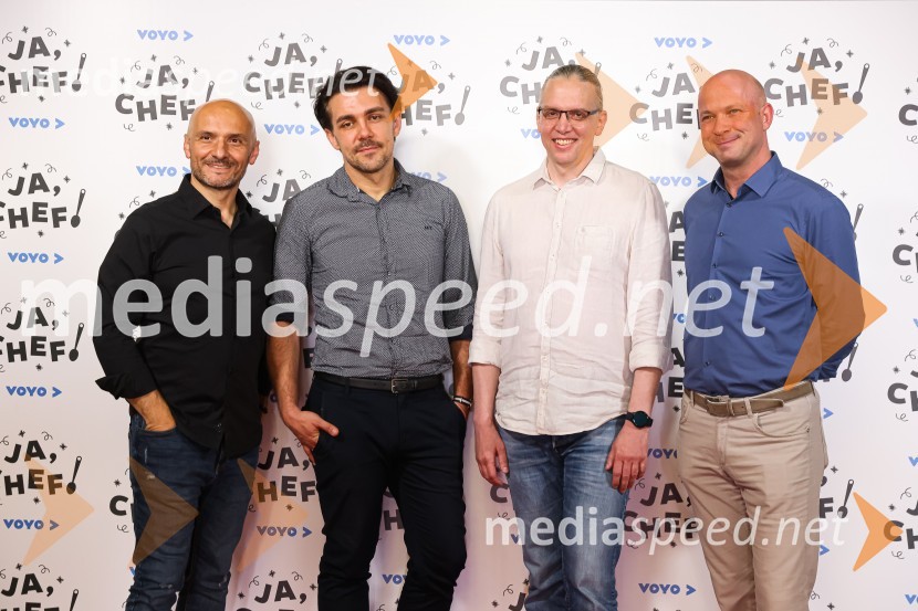  Branko Čakarmiš,  programski direktor, Pro Plus;  Aleš Vovk - Raay, glasbenik, duo Maraaya;  Marko  Naberšnik, režiser in scenarist;  Igor Gajič, montažer in scenaristJa, chef!, predpremiera nove slovenske serije