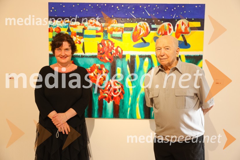  Petra  Bizilj Silva, kustosinja Generali galerije;  Franc Novinc, umetnikFranc Novinc, razstava Harmonija barvne uglašenosti, Generali galerija