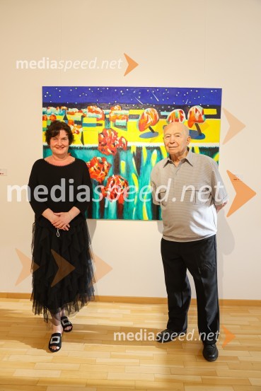  Petra  Bizilj Silva, kustosinja Generali galerije;  Franc Novinc, umetnikFranc Novinc, razstava Harmonija barvne uglašenosti, Generali galerija