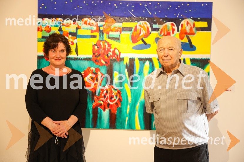  Petra  Bizilj Silva, kustosinja Generali galerije;  Franc Novinc, umetnikFranc Novinc, razstava Harmonija barvne uglašenosti, Generali galerija