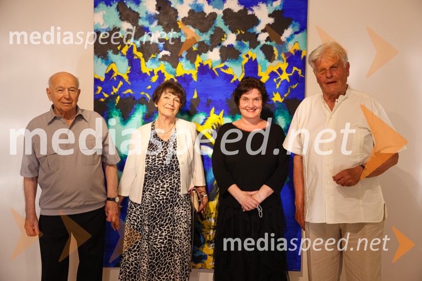  Franc Novinc, umetnik;  Gabrijela Demšar;  Petra  Bizilj Silva, kustosinja Generali galerije;  Aleksander  Bassin, muzejski svetnikFranc Novinc, razstava Harmonija barvne uglašenosti, Generali galerija