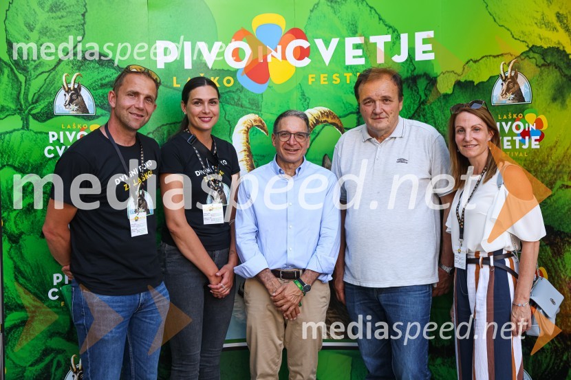  Urban Kramberger, manager blagovne skupine, Pivovarna Laško Union;  Tina Belej, STIK Laško, direktorica;  ... ;  Franc Zdolšek, župan, občina Laško;  ... Pivo in cvetje 2021, petek