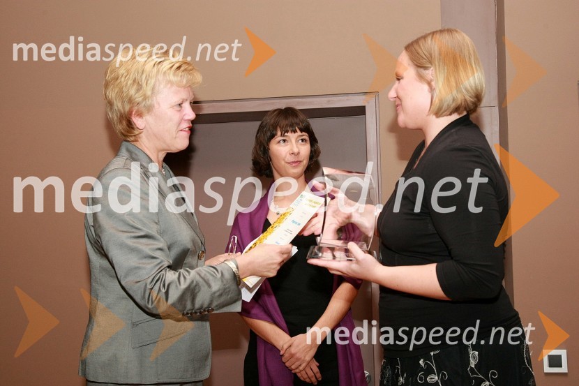 Podelitev nagrad Papirus: Stanka Ritonja, služba za odnose z javnostmi Ministrstva za gospodarstvo, Vesna Petkovšek, podpredsednica PRSS (Slovensko društvo za odnose z javnostmi) in Tina Cipot Mal, predstavnica podjetja Telekom (dobitniki nagrade Papirus za najboljše slovensko elektronsko interno glasilo)  	 
	12. SKOJ (Slovenska konferenca o odnosih z javnostmi) 2008, 2. dan