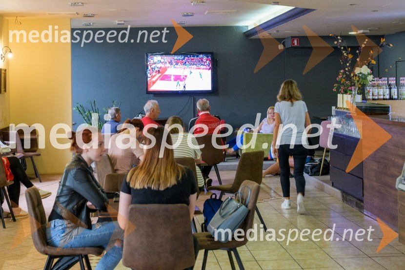 Spremljanje polfinalne tekme v košarki med Slovenijo in Francijo v Mariboru