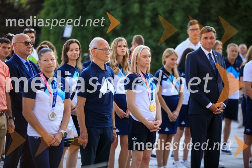 Tina Trstenjak, judoistka;  ... ;  Janja Garnbret, plezalka;  Borut Pahor, predsednik Republike SlovenijeSprejem olimpijske reprezentance na Brdu