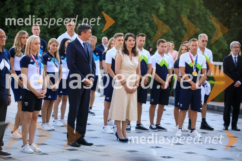  Borut Pahor, predsednik Republike Slovenije; dr. Simona Kustec, ministrica za izobraževanje, znanost in športSprejem olimpijske reprezentance na Brdu