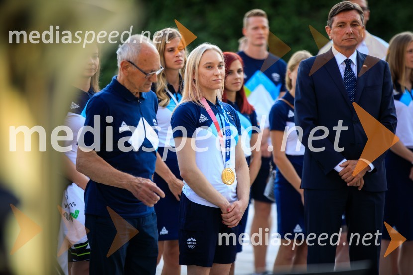  ... ;  Janja Garnbret, plezalka;  Borut Pahor, predsednik Republike SlovenijeSprejem olimpijske reprezentance na Brdu