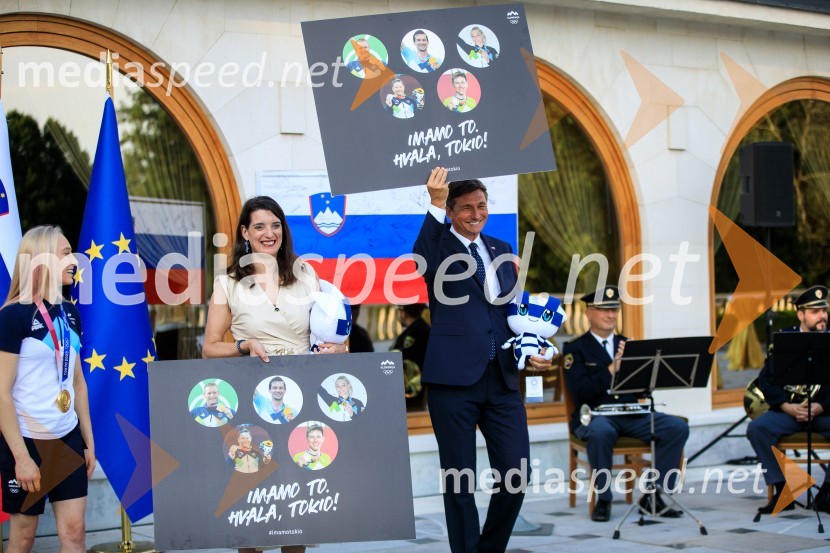dr. Simona Kustec, ministrica za izobraževanje, znanost in šport;  Borut Pahor, predsednik Republike SlovenijeSprejem olimpijske reprezentance na Brdu