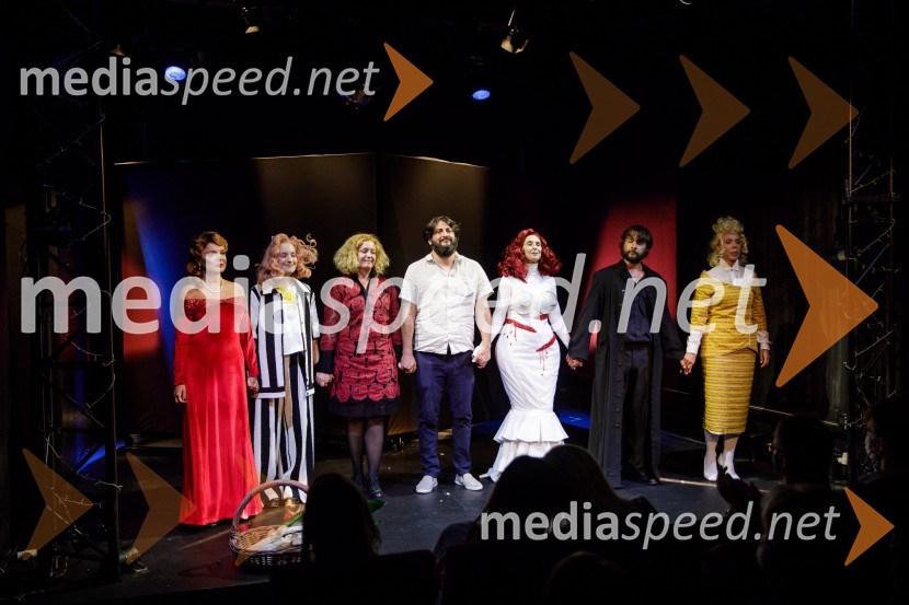  Jagoda Tovirac, igralka;  Lučka Počkaj, igralka; mag. Tina Kosi, upravnica SLG Celje;  Yonatan Esterkin, režiser;  Eva Stražar, igralka;  Andrej Murenc, igralec;  Manca  Ogorevc, igralkaIn podgana se je smejala, premiera drame SLG Celje